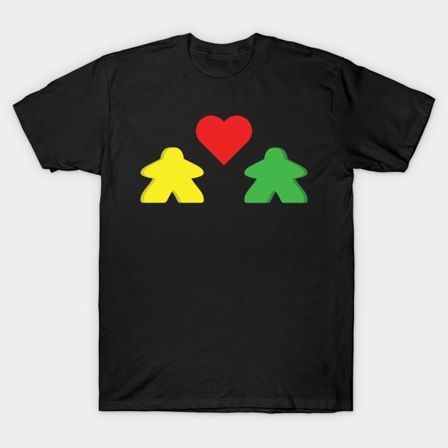 Green And Yellow Meeple Couple Board Game Valentine's Day T-Shirt by Shadowisper